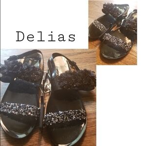 Delias black jelly sparkle/ floral sandals. Sz 10